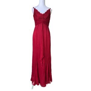 Laundry by Shelli Segal 100% Silk Red Lace Chiffon Maxi Gown Prom Dress Small